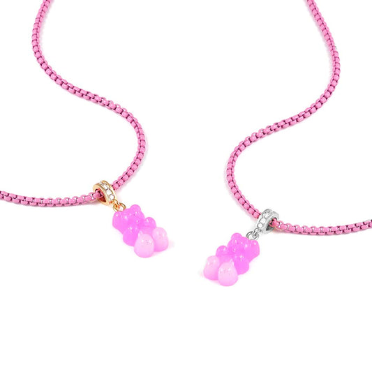 Bunte Teddybär Halskette Rosa