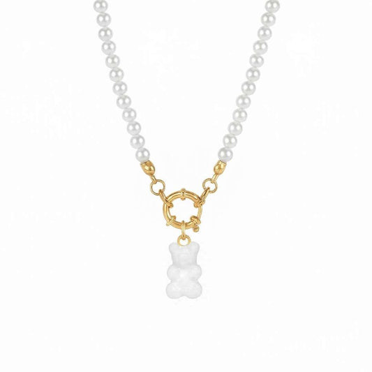 Goldene Halskette mit Teddybär und Perle