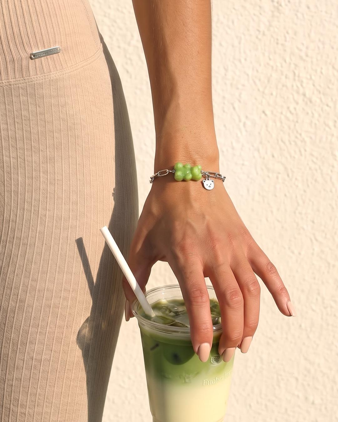 Náramek Medvídek Matcha, zelený – chirurgická ocel, voděodolný
