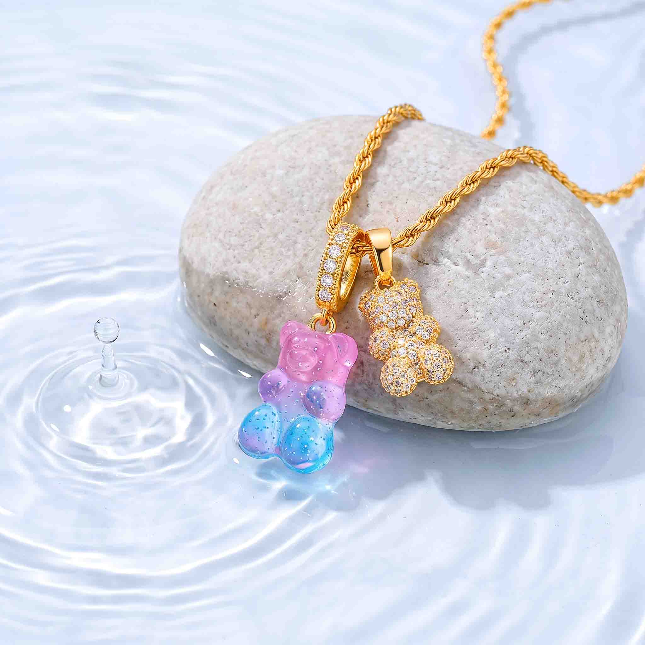 Modrý Duo Medvídek Náhrdelník Unisex