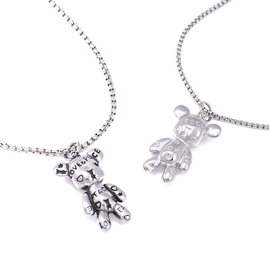 Love Peace Teddybär Silber Halskette Unisex