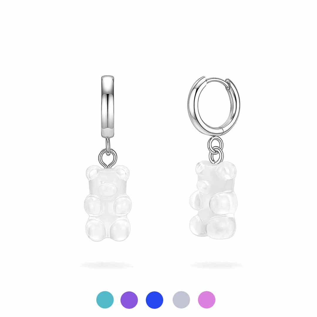 Náušnice s medvídkem - Unisex chirurgická ocel - Průhledný 03